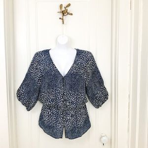 Banana Republic 100% silk navy floral top